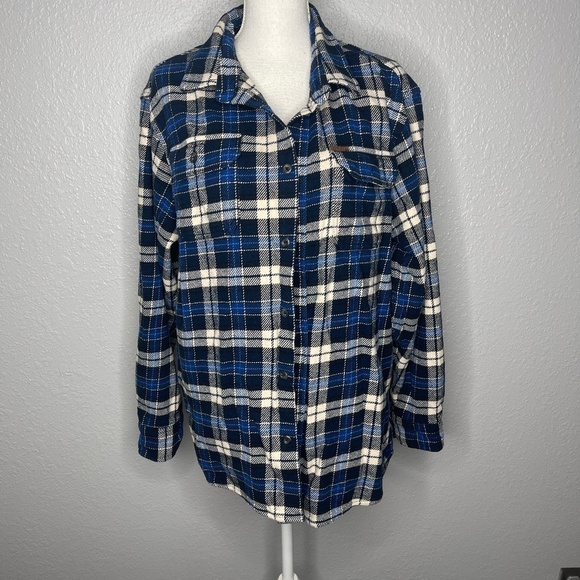 Orvis Blue &‎ White Plaid heavy flannel shirt button down - Picture 1 of 9